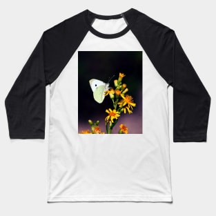 White Butterfly on Yellow Flowers Baseball T-Shirt